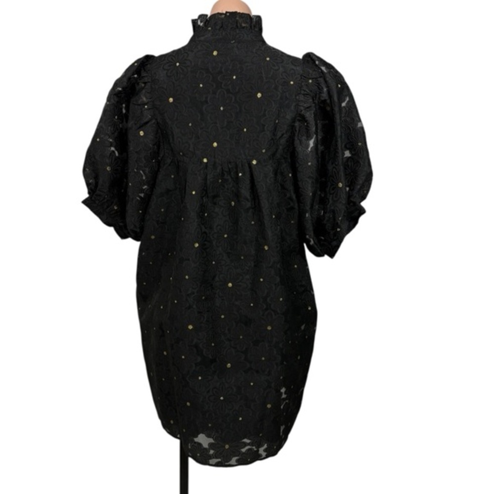 JADE NWT black metallic high puff sleeve mini shift dress L - Picture 5 of 8